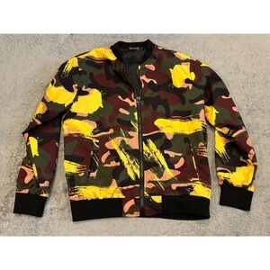 Lars Amadeus Bomber Jacket Womens Small Multicolor Full Zip Camo Fashion Casual